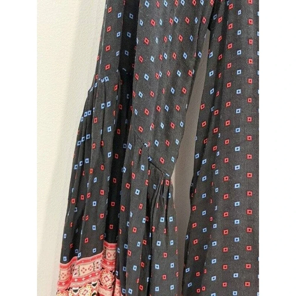 Free People Peacemaker Dress Size M Red‎ Black Tribal Print High Low BOHO M
